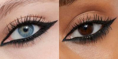 Dramatic underliner eyeliner look with a winged shape