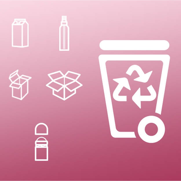 Diagram showing how to recycle beauty products, skincare, makeup and perfume from Lancome.