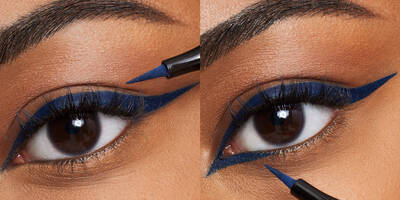 Makeup tutorial showing how to apply siren eyeliner with liquid eyeliner