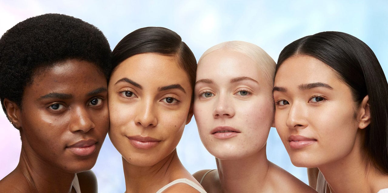 Women with dark skin, medium skin, and fair skin with dark spots on skin and pigmentation